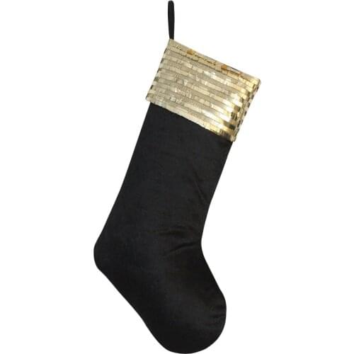 Free Shipping Black Velvet Body Christmas Stocking With Green Sequin BlingBling Cuff Christmas Sock P4772