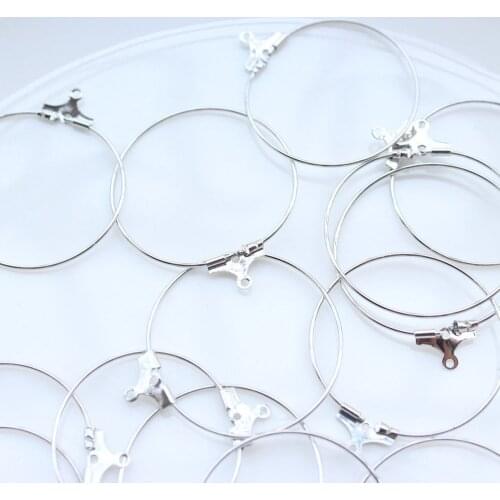 250pcs big Earring Hoops Silver tone brass 30mm w/ dangle holes earloops earwires earrings wire finding