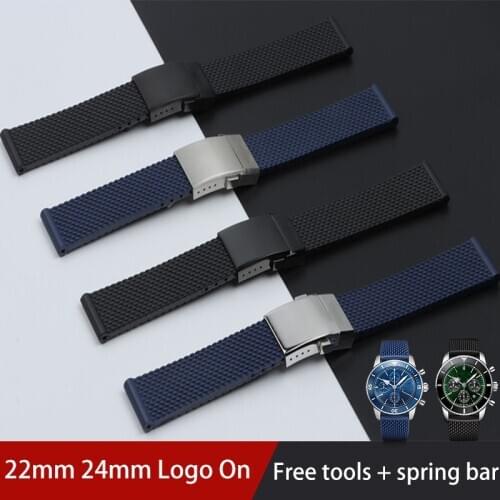 Black Dark Blue Silicone Rubber Watch Band 22mm 24mm WatchBand Bracelet For Navitimer/Avenger/Superocean for Breitling Strap