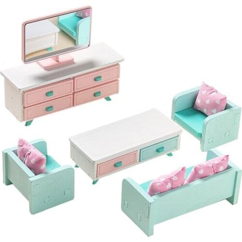 Wooden Simulation Furniture Toys Miniature Bedroom Living Room Kitchen Pretend Play House Furniture Set Childrens Toys Fun Gift