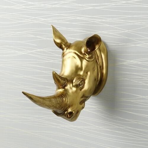 EXOTIC RHINOCEROS HEAD BUST FIGURINE ANIMAL STATUES RESIN ART&CRAFT ART SCULPTURE WALL HANGING HOME DECORATIONS ACCESSORIES R102