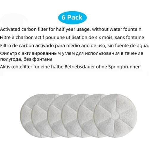 6 Pack Cat Fountain Replacement Filters For 3 L Pet Water Drinking Feeder Coconut Shell Activated Carbon Filter For Pet Drinker