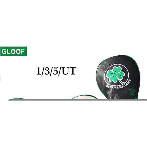 1 3 5UT Golf HeadCovers Lucky Clover Fairway Wood Hybrid HeadCover Synthetic Leather with Embroidery Fits MOST 460cc Driver Head