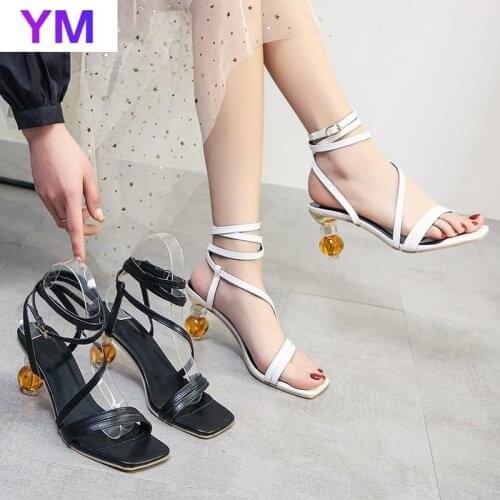 Hot 2021 Summer Sexy Ankle Strap PU Women Open Toe Sandals Lady High Heels Women Cross Strap Women Sandals Party Female Shoes