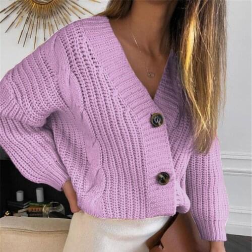 Korean knit Cardiagns 2020 New Autumn Winter Sweater for Womens Solid Color V-neck loose twist Button Knitted Cardigan Lady