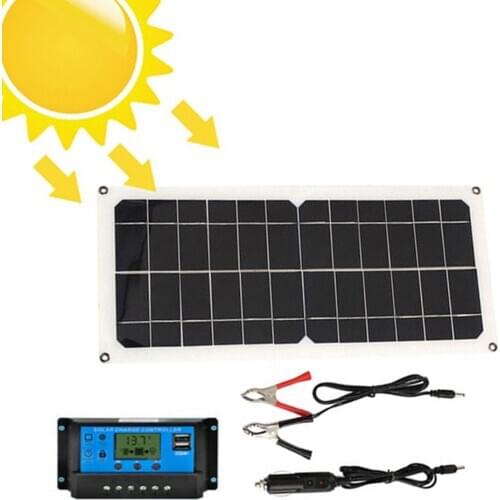 2020 New Monocrystaline Solar Panel USB Charger Kit with 10A Solar Controller & Cables for Camping Outdoor RV Car