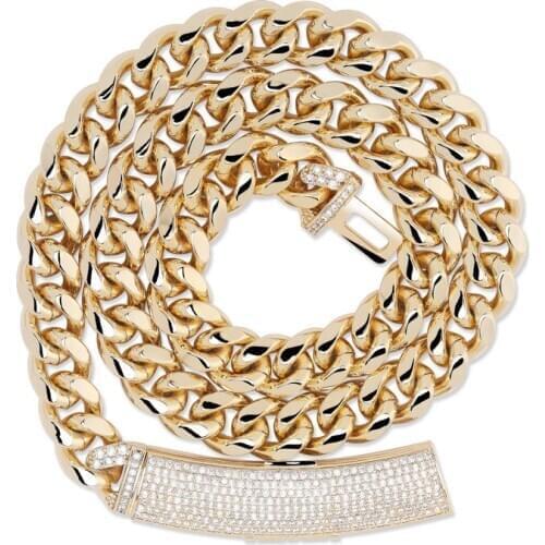 12MM Hip Hop Miami Cuban Chain Iced Out Necklace Rapper Jewelry Cubic Zirconia Gold Sliver GA0903