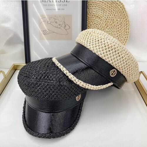 Summer women navy hat Men straw hat Vintage British personality octagonal hat Breathable all-match sun hat sunhat