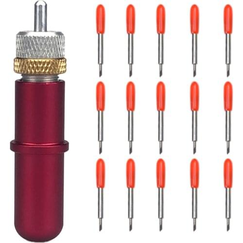 15pcs 45 Degree Plotter Blades Vinyl Cutter 2mm Knife Carving Machine for Skycut + 1pc Blade Holder Dia.12mm