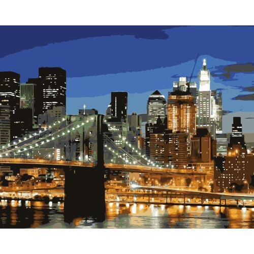 MaHuaf-j336 New York city night lights high-rise building bridge painting on canvas by numbers for living room wall
