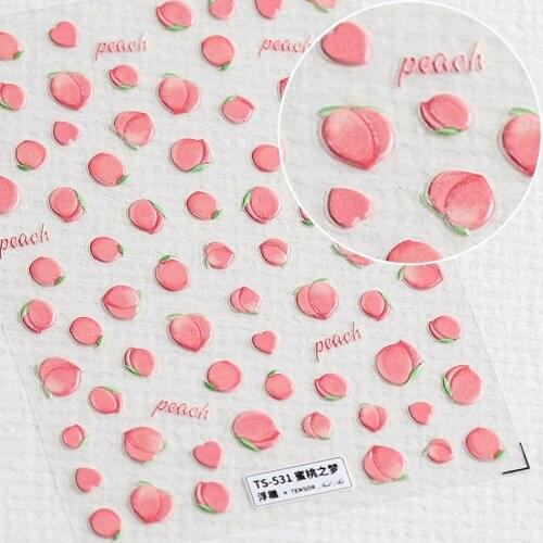 Small Fresh Style Cartoon Peach Cherry Nail Stickers 5D Embossed Frosted Thin Tough Nail Foil Decals Lovely Manicure Accessories