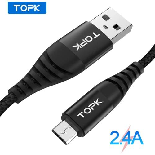 TOPK Micro USB Cable Nylon Braided Data Sync Cable for Samsung S7 Edge Xiaomi Redmi 4X Android Mobile Phone