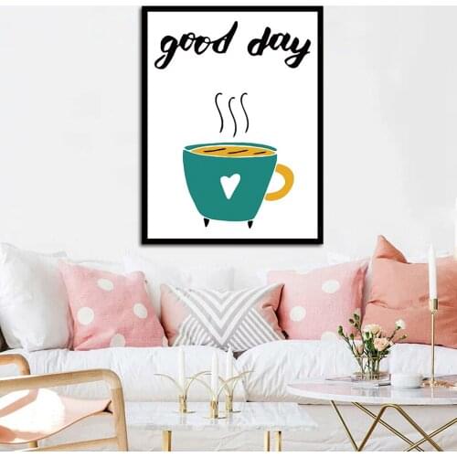 Nordic Cute Canvas Paintings Cartoon Coffee Letter Wall Art Pictures Home Decoration Creative Poster For Coffee Shop Living Room