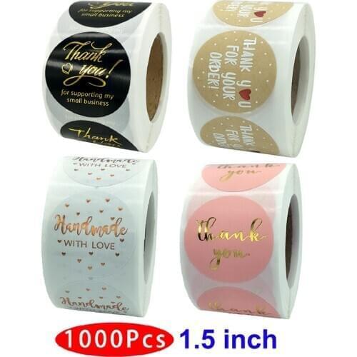 1.5'' 1000Pcs Cute Thank You Sticker Your Order Support My Small Business Handmade Love Kawaii Scrapbook Thing Supply Gold Foil