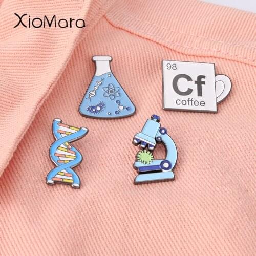 Science Enamel Pin Microscope Beaker Chemical Molecular DNA Biological Experimental Tool Metal Brooches Badges for Backpack Bag