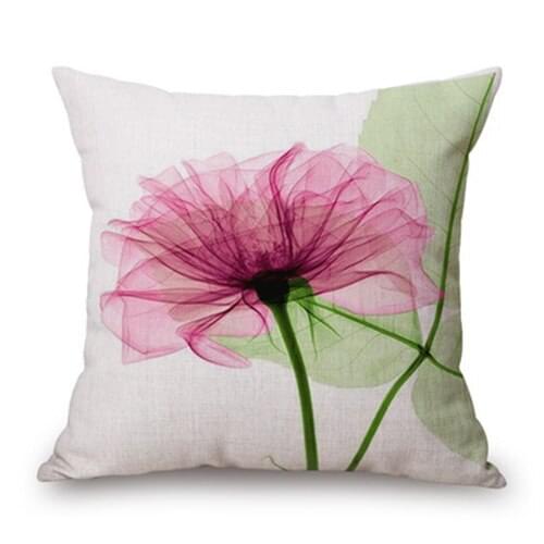 New 45x45cm Modern Ink Painting Flower flax Throw Pillow Case Waist Cushion Cover pink and Green