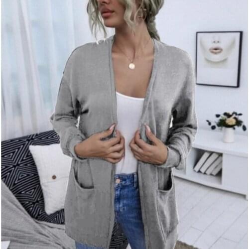 Solid Candy Color Women Cardigan Long Sleeve Loose 2021 Autumn Ladies Casual Sweater Pocket Female Thin Knitted Coat Cardigans