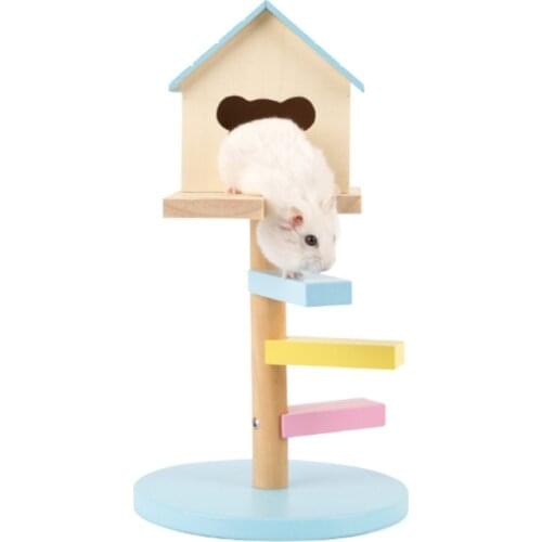 Pet Small Animal Play Hideout NestHamster House Gym Exercise Funny Ladder Slide Bell Climbing Wooden Hut Toy