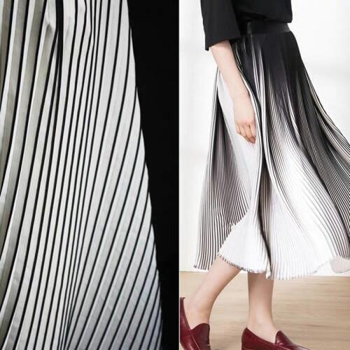 Pleated Chiffon Fabric Black White Striped Folds DIY Patchwork Decor Pleated Shirt Skirt Dress Designer Fabric