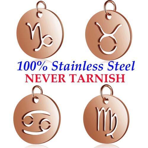 5 Pieces Rose Gold Filled Zodiac Symbol 12 Constellation Charm Wholesale 100% Stainless Steel DIY Jewelry Finding Pendant