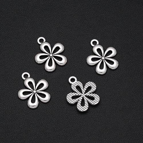 16pcs/Lots 15x18mm Antique Silver Plated Flower Charm Hollow Pendants For DIY Earring Bracelets Necklace Jewelry Making Findings