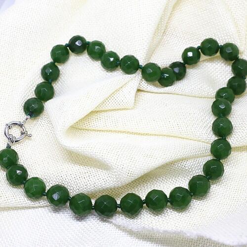 Charms taiwan green stone chalcedony jades faceted round 8,10,12,14mm semi-precious beads high grade necklace 18inch B1509