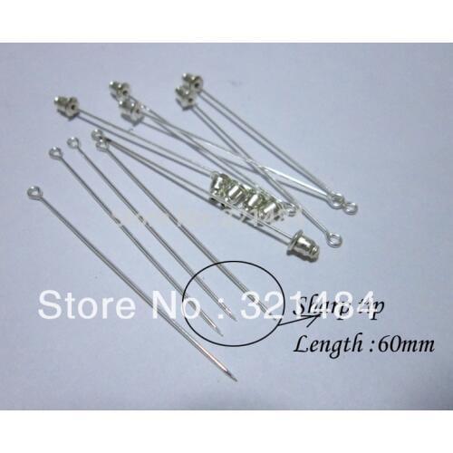 Silver plated 60mm hijab pins and backs muslim fashionable straight stick pin islamic scarf safety hijab khaleeji fixed pins