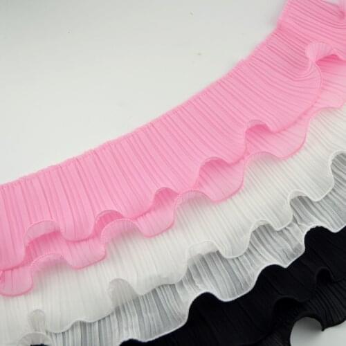 Double decked 12CM wide chiffon lace fabric ruffles wavy lace trim accessories DIY skirt hem