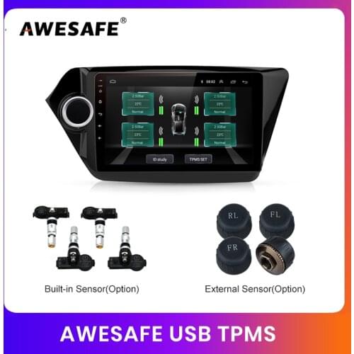 Awesafe USB Tire Pressure Monitoring Alarm System Android navigation TPMS With 4 Internal Sensors for Car DVD Player Navigation
