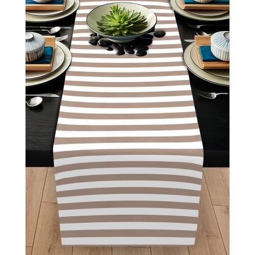 Runner drape table living room kitchen white brown line pattern micro fabric cover runner pattern Free Shipping