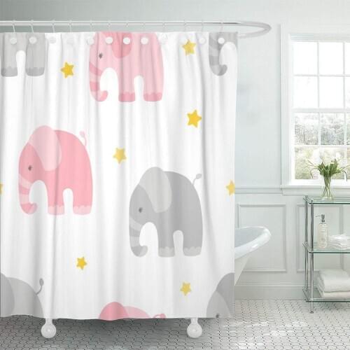 Pattern Baby Girl Cute Elephants Twinkle Children Pretty Star Shower Curtain Waterproof Polyester Fabric 72 x 72 Inches Set