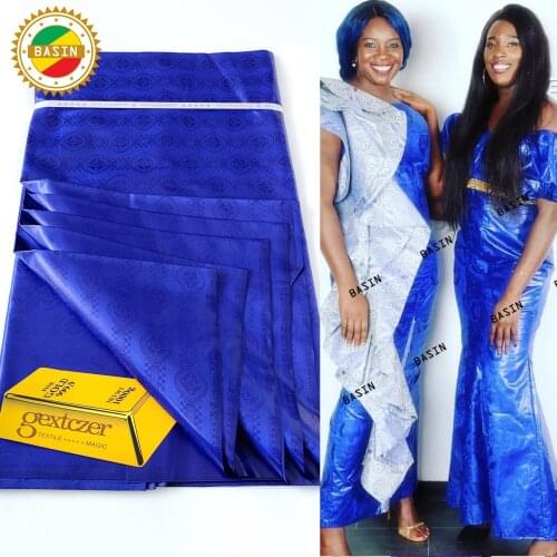 High Quality Royal Blue Bazin Riche Fabric 100% Cotton Lace Material For Gambia Women Wedding Party Dresses Bazin Laces