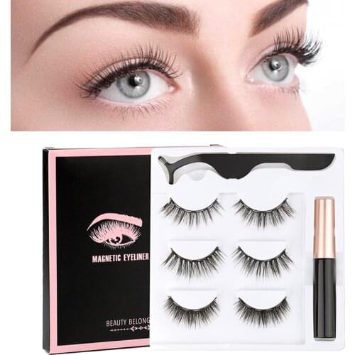 YSDO 2/3 pairs Magnetic Eyelashes Natural Long 3D Magnet Handmade Magnetic Lashes Tweezers Eyeliner Set Soft Mink Faux Eyelashes