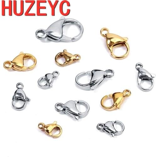 50pcs/Lot 9-19MM Stainless Steel Gold Black Rose Color Lobster Clasps Jewelry Findings DIY Necklace Bracelet Making Accessories