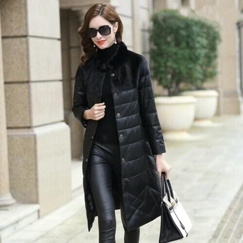 Geniune Leather Jacket Women Sheepskin Leather Mink Fur Coat Winter Duck Down Jacket Chaqueta Pluma 2020 BT7300 MF344