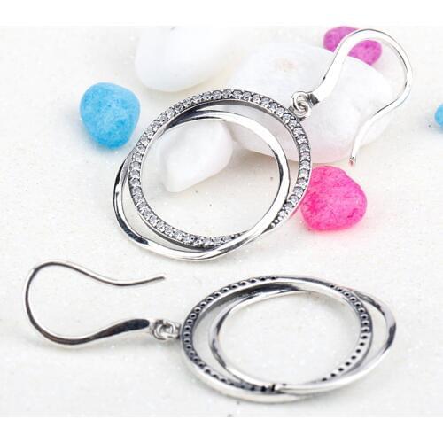 925 Sterling Silver Hollow earrings Two Circles With Dazzling Cubic Zircon Women Girls Hook Up Earrings Boho Style