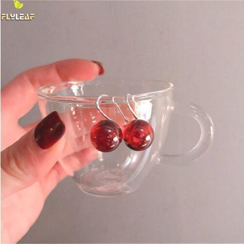 925 Sterling Silver Earrings For Women Red Natural Garnet Round Bead Femme Simple Drop Earings Fashion Jewelry High Quality