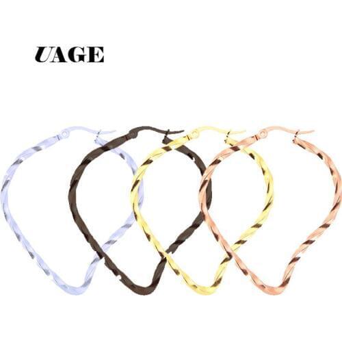 UAGE Girls Women Earrings 304 Stainless Steel Hoop Earrings Gold color Twist Heart Shape earrings