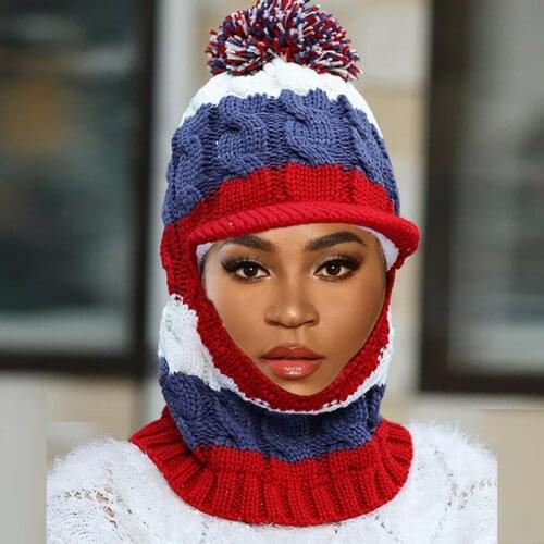 Women Winter Hats Fashion One-Piece Woolen Hat for Womens Outdoors Cycling Warm Wind-Proof Hat Plus Velvet Knitted Pullover Hat