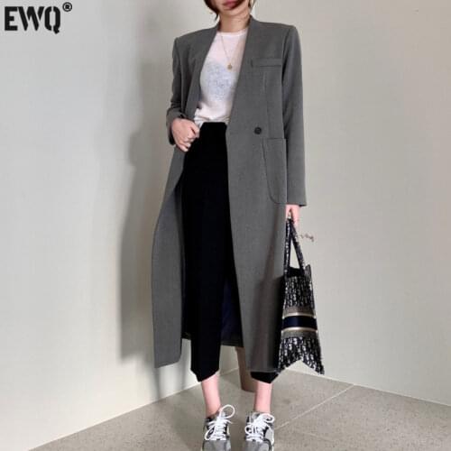 [EWQ] Korea Chic Casual Trend Women New V-neck Single-breasted Fashion Minimalist Long-sleeved Blazer Top 2021 Autumn 16E2449