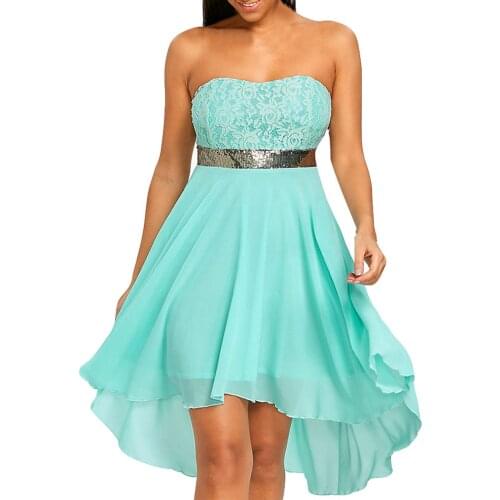 40# Lace Sequins Dress Women Sexy Strapless Party Embroideried Dress Off Shoulder Chiffon Elegant Bandeau Irregular Dresses