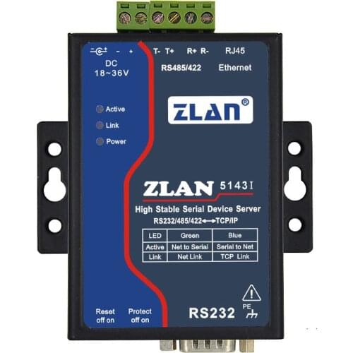 ZLAN5143I Industrial Isolation RS232 RS485 RS422 to Ethernet TCP/IP Converter Multi-host Modbus Gateway Serial Server anti-light