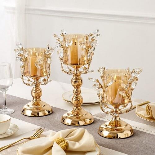 Gold Metal Pillar Candle decorative Holders Candle Centerpieces Table Mantel Fireplace Metal Candlestick European Home Decor