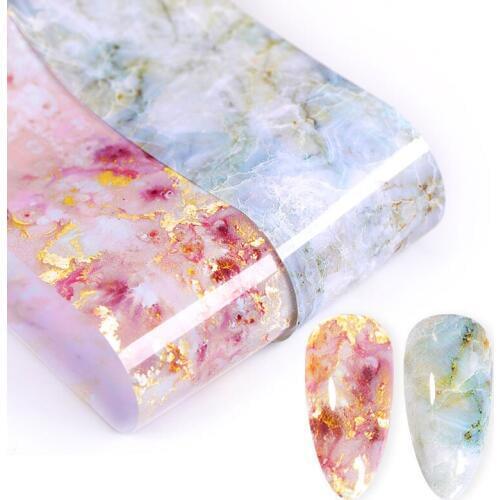 1 Box Marble Series Nail Art Stickers Pink Foils Bright Marble Nail Art Transfer Sticker Paper DIY Nails Tips Stickers 4*100cm