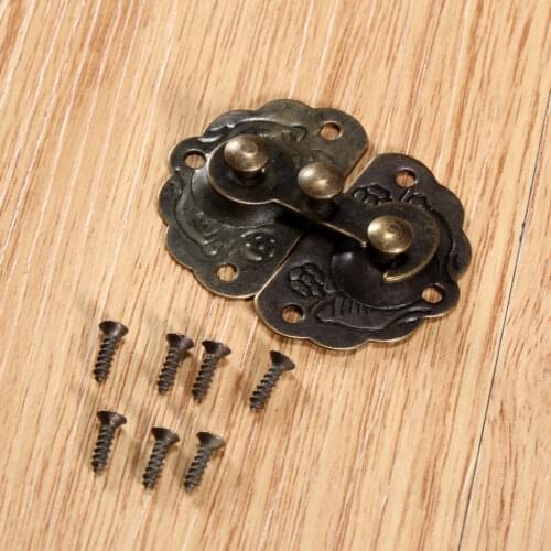 1Pc 44x34mm Antique Bronze Iron Jewelry Box Latch Hasps Hook Clasp Lock with Screws Vintage Toolbox Case Decorative Metal Buckle