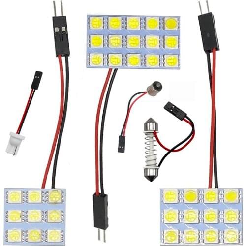 12 36 48 SMD 5050 LED Auto Dome Panel Light Car Interior Reading Lamp Roof Bulb With T10 W5W BA9S C5W Festoon 3 Adapter Base