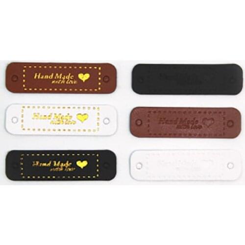 50Pcs PU Leather Tags Handmade With Love Labels Sewing Craft Hand Made Tags For Clothes Bags Hats Knitting Tags Lables 50x 15mm