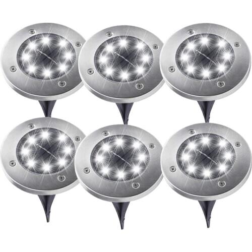 BEIAIDI 6PCS 8Led Solar underground Buried Lamp Outdoor Garden Pathway Solar Landscape Spike Light Step Deck Solar Lawn Light