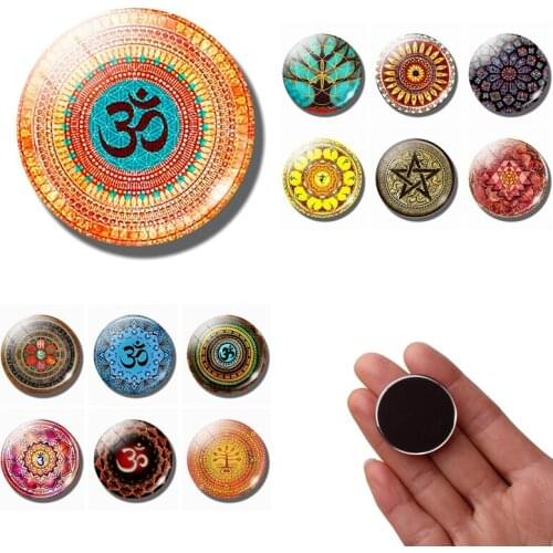 Boho Om Symbol fridge magnet decor Spiritual Yoga Meditation Buddhist amulet Jewelry Namaste Datura flowers refrigerator magnets