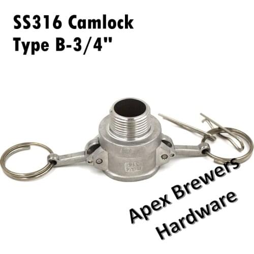 Camlock QD - 3/4 Type B, Stainless Steel 316, Homebrew Fitting, 3/4" Male NPT, Brewer Hardware